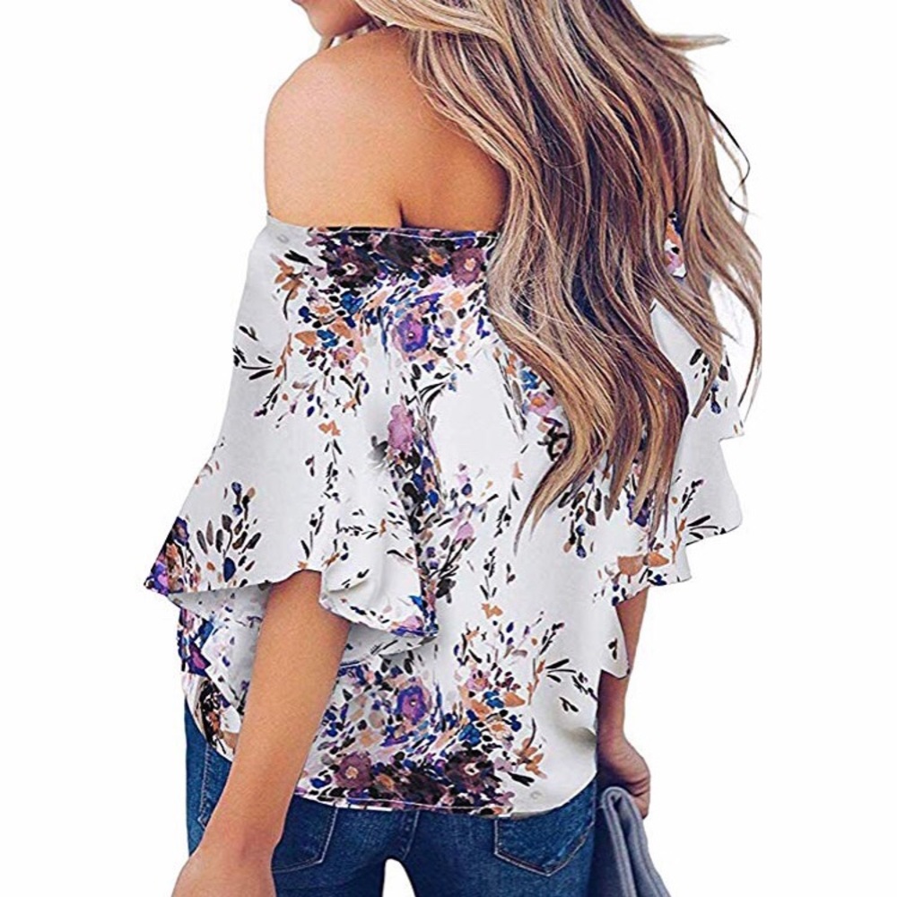🆕3/4 Bell Sleeve Off The Shoulder Tie Knot Blouse - Picture 2 of 2